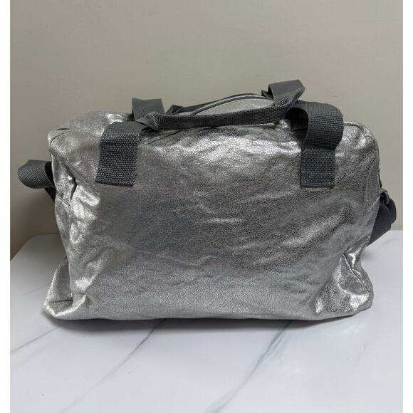 Justice Silver Metallic Duffel Bag "Live Justice" Heart Logo Gym Dance Bag Tween - Picture 2 of 8